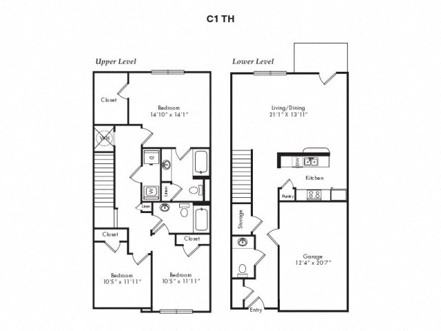 Floor plan for 3 beds, 2.5 baths, 1626 sqft